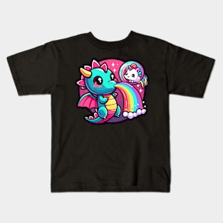 Rainbow Serenade: Baby Dragon's Magical Duo Kids T-Shirt